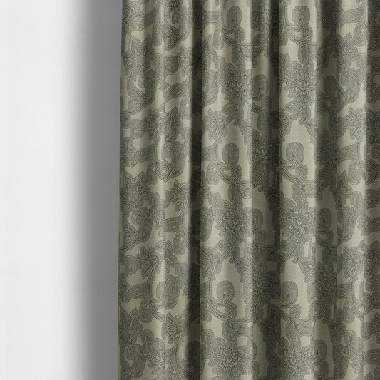 Grey Coloured Floral Chenille Furnishing Upholstery Fabric JO-1051 - Made To Measure Curtains