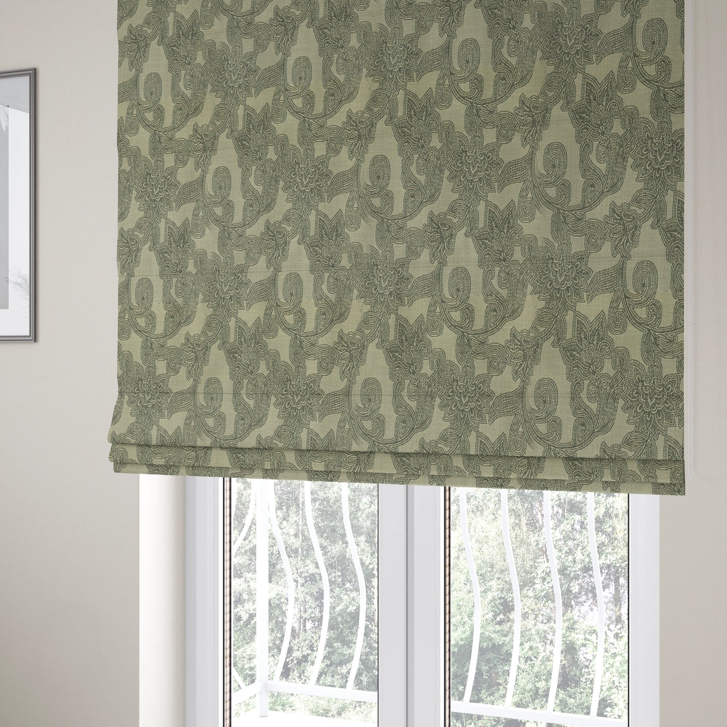 Grey Coloured Floral Chenille Furnishing Upholstery Fabric JO-1051 - Roman Blinds