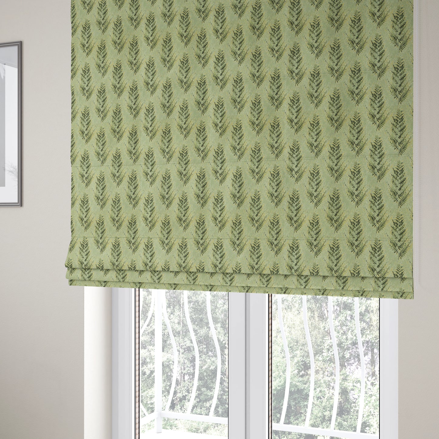 Shine Tone Green Silver Colour Tree Pattern Chenille Furnishing Upholstery Fabric JO-1052 - Roman Blinds