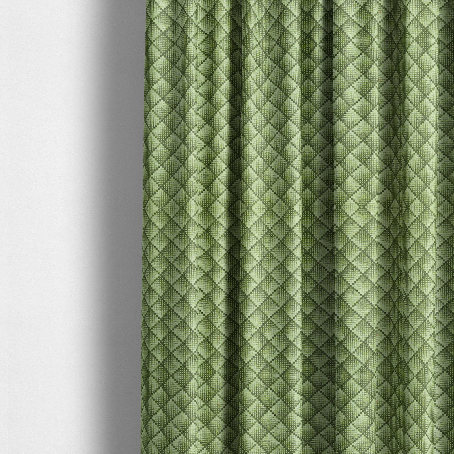 Squared Geometric Pattern Green Colour Chenille Upholstery Fabric JO-1055 - Made To Measure Curtains