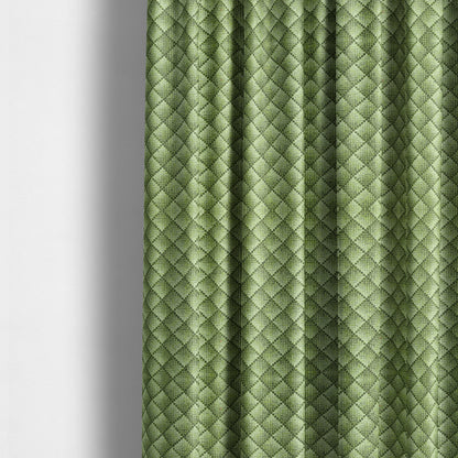 Squared Geometric Pattern Green Colour Chenille Upholstery Fabric JO-1055 - Made To Measure Curtains