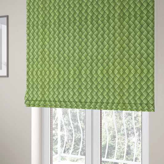 Squared Geometric Pattern Green Colour Chenille Upholstery Fabric JO-1055 - Roman Blinds