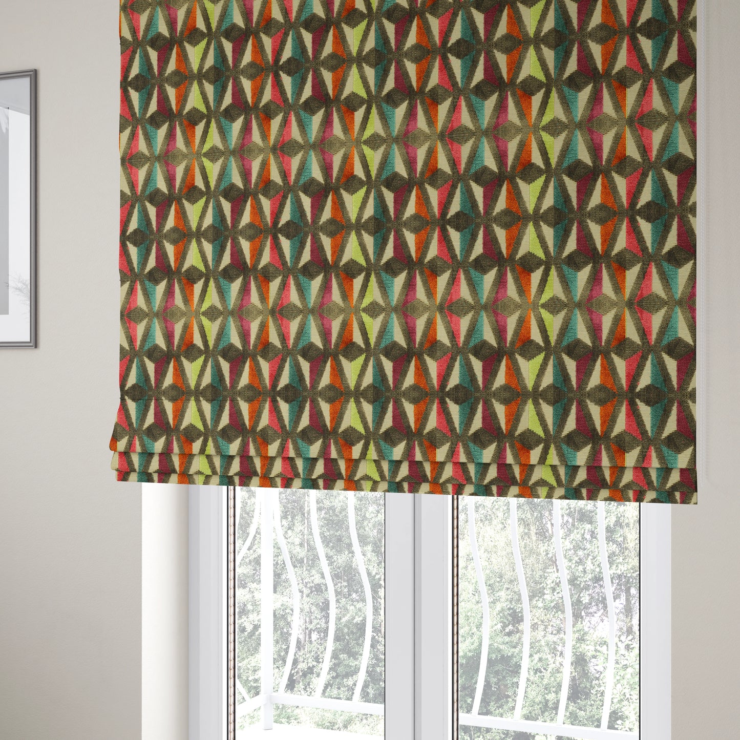 Modern Arrow Pattern Cut Velvet Material Multi Coloured Upholstery Fabric JO-1056 - Roman Blinds