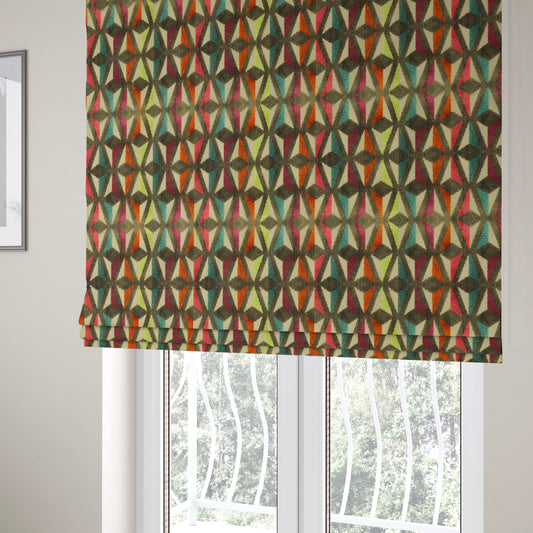 Modern Arrow Pattern Cut Velvet Material Multi Coloured Upholstery Fabric JO-1056 - Roman Blinds