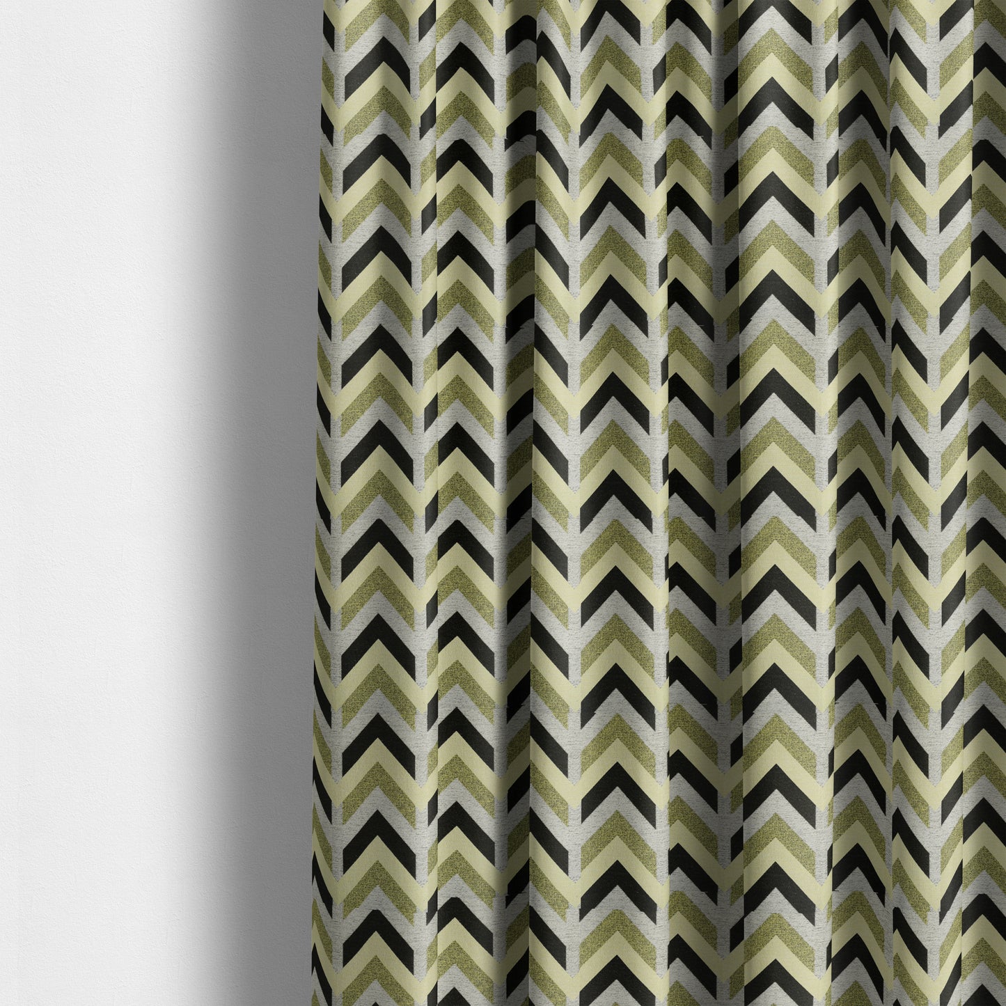 Chevron Pattern Furnishing Fabric In White Black Lime Green Colours Woven Soft Chenille Fabric JO-106 - Made To Measure Curtains