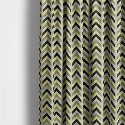 Chevron Pattern Furnishing Fabric In White Black Lime Green Colours Woven Soft Chenille Fabric JO-106 - Made To Measure Curtains