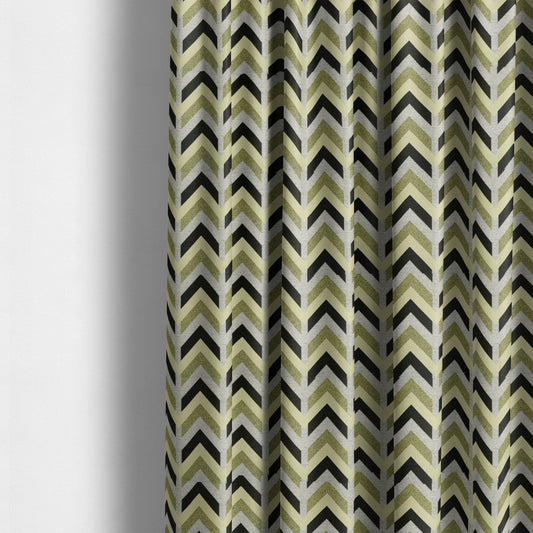 Chevron Pattern Furnishing Fabric In White Black Lime Green Colours Woven Soft Chenille Fabric JO-106 - Made To Measure Curtains