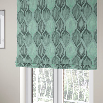 Geometric Balloon Pattern Cut Velvet Material Jade Green Grey Colour Upholstery Fabric JO-1065 - Roman Blinds