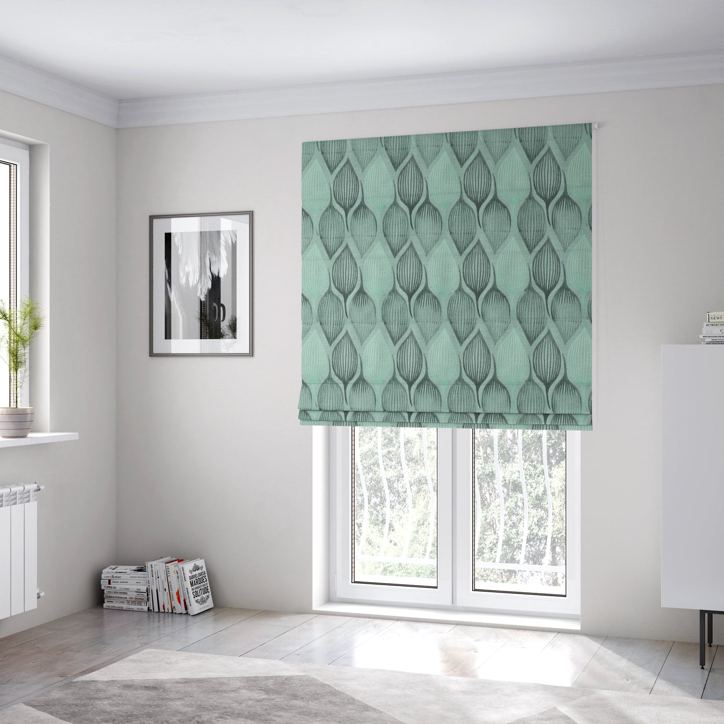 Geometric Balloon Pattern Cut Velvet Material Jade Green Grey Colour Upholstery Fabric JO-1065 - Roman Blinds