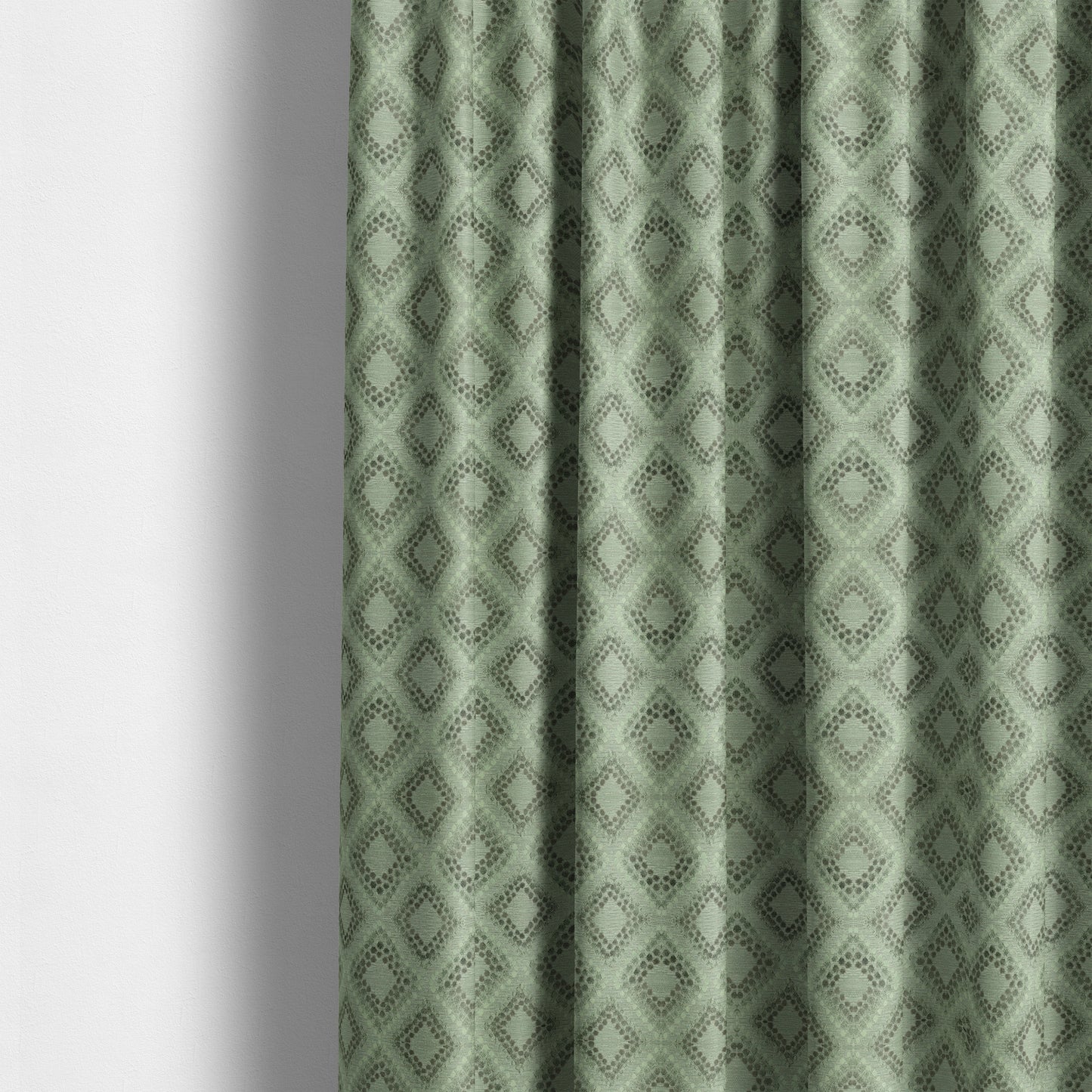 Geometric Cube Pattern Cut Velvet Material Jade Green Grey Colour Upholstery Fabric JO-1066 - Made To Measure Curtains