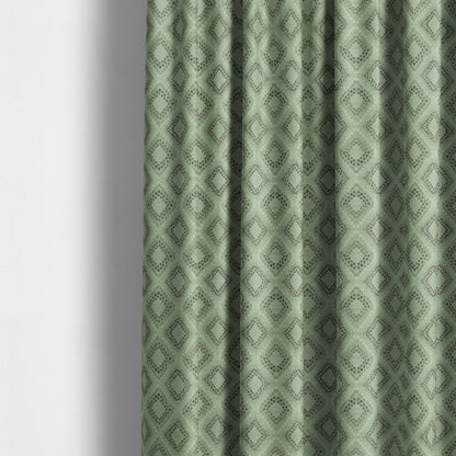 Geometric Cube Pattern Cut Velvet Material Jade Green Grey Colour Upholstery Fabric JO-1066 - Made To Measure Curtains