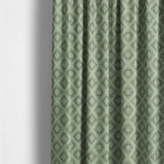 Geometric Cube Pattern Cut Velvet Material Jade Green Grey Colour Upholstery Fabric JO-1066 - Made To Measure Curtains