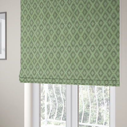 Geometric Cube Pattern Cut Velvet Material Jade Green Grey Colour Upholstery Fabric JO-1066 - Roman Blinds