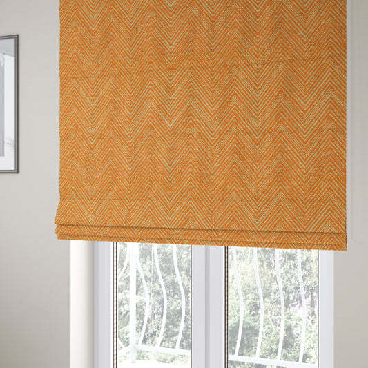 Chevron Pattern Chenille Material In Orange Colour Upholstery Fabrics JO-1068 - Roman Blinds