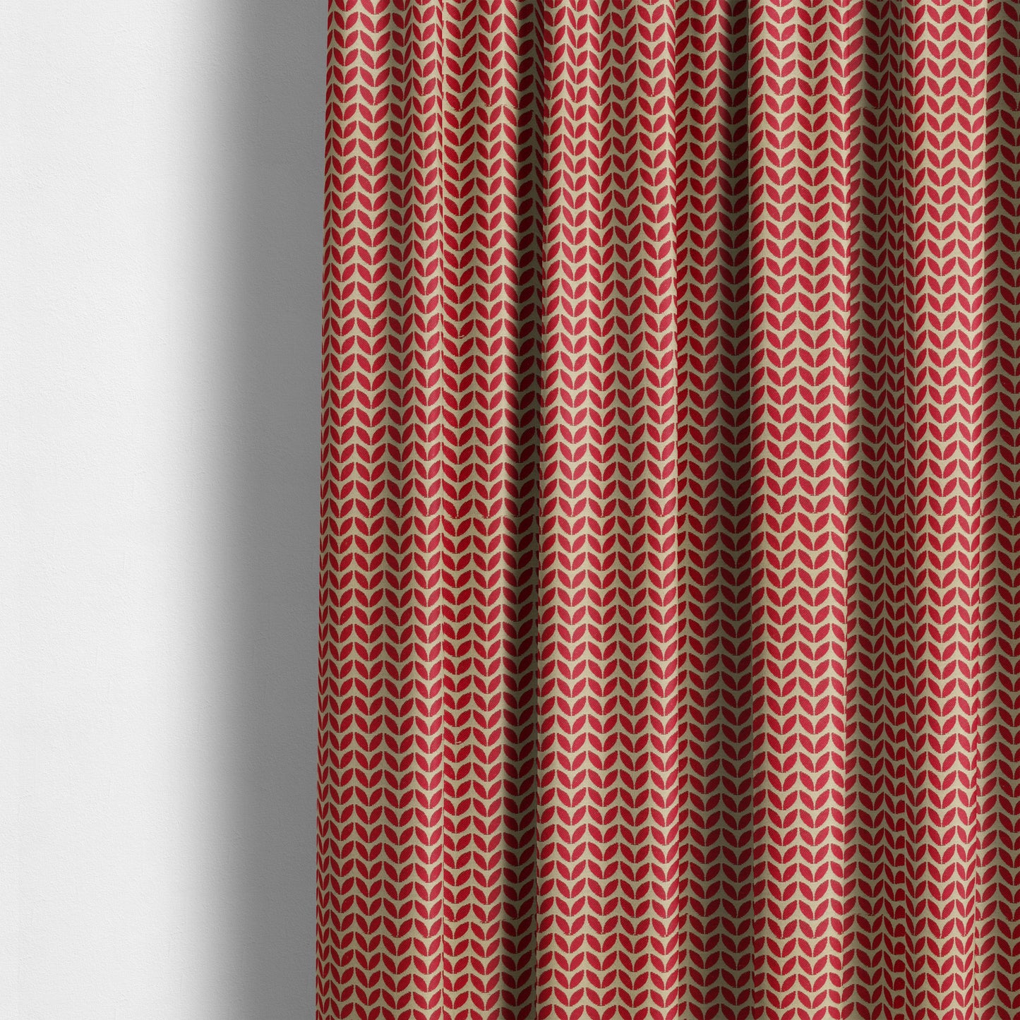 Open Leaf 2D Pattern Chenille Material In Red Beige Colour Upholstery Fabric JO-1074 - Made To Measure Curtains