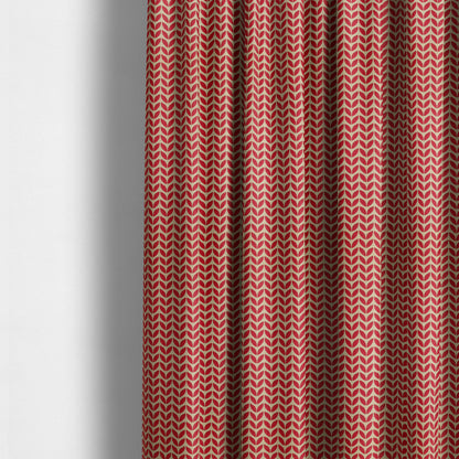 Open Leaf 2D Pattern Chenille Material In Red Beige Colour Upholstery Fabric JO-1074 - Made To Measure Curtains