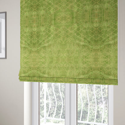 Traditional Damask Medallion Pattern Velvet Material Beige Green Upholstery Fabric JO-1077 - Roman Blinds