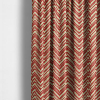 Red Cream Colour Cubed Chevron Pattern Furnishing Fabric JO-1078 - Made To Measure Curtains