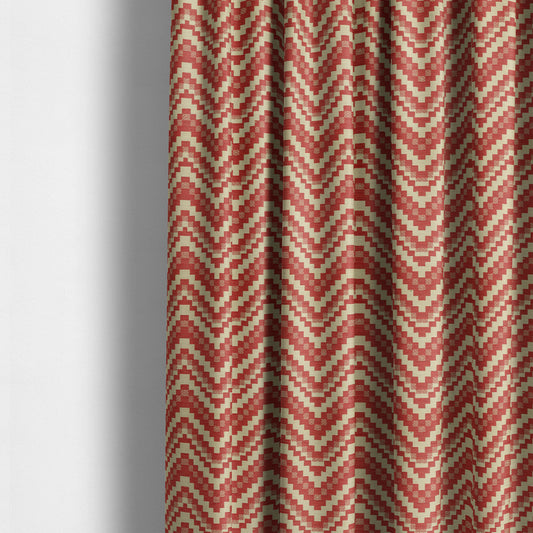 Red Cream Colour Cubed Chevron Pattern Furnishing Fabric JO-1078 - Made To Measure Curtains