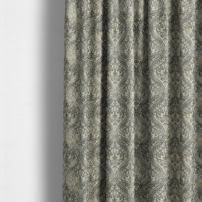 Medallion Pattern Velvet Material Grey Beige Upholstery Fabric JO-1079 - Made To Measure Curtains