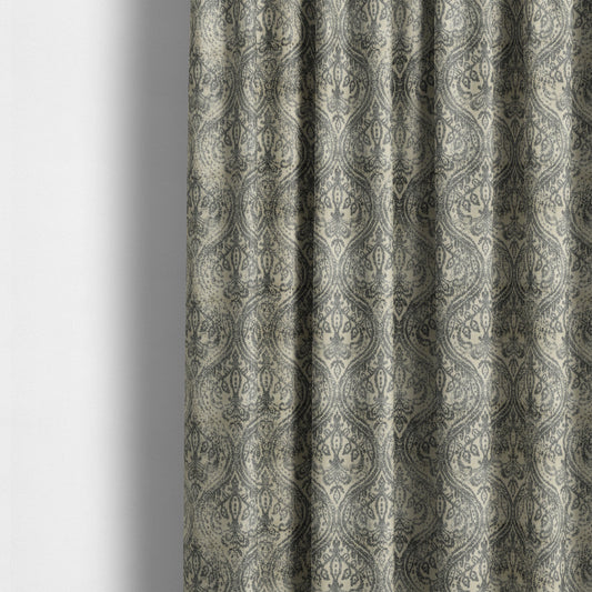 Medallion Pattern Velvet Material Grey Beige Upholstery Fabric JO-1079 - Made To Measure Curtains