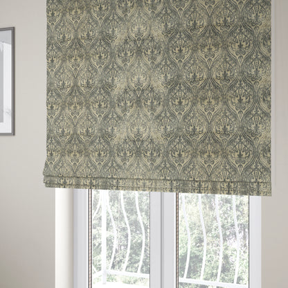 Medallion Pattern Velvet Material Grey Beige Upholstery Fabric JO-1079 - Roman Blinds