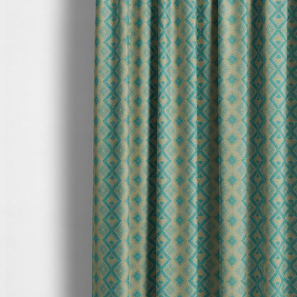 Geometric Aztec Pattern Cut Velvet Material Blue Teal Beige Colour Upholstery Fabric JO-1096 - Made To Measure Curtains