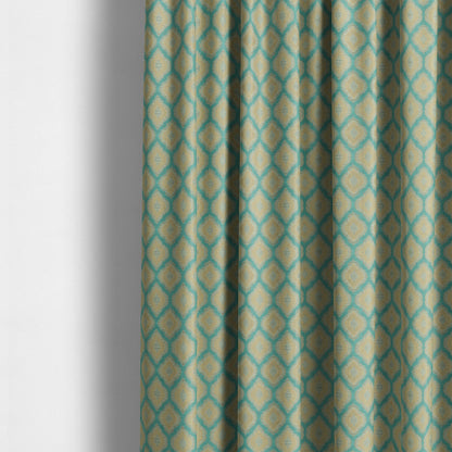 Medallion Uniform Theme Pattern Blue Beige Pattern Cut Velvet Upholstery Fabric JO-1099 - Made To Measure Curtains