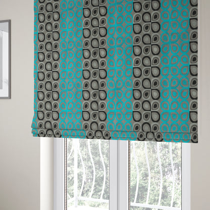 Half Half Black Grey Teal Blue Geometric Round Pattern Fabric Soft Velvet Upholstery Fabric JO-11 - Roman Blinds