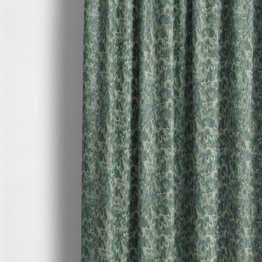 Shine Tone Teal Silver Colour Uniformed Leaf Pattern Chenille Furnishing Upholstery Fabric JO-1100 - Made To Measure Curtains