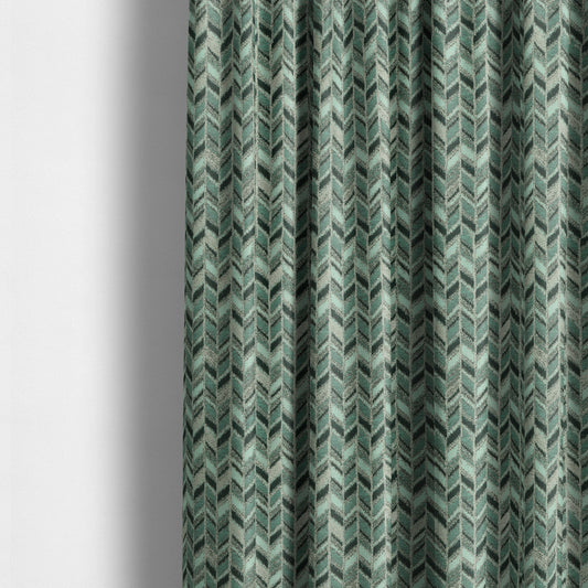 Shine Tone Teal Silver Colour Chevron Pattern Chenille Furnishing Upholstery Fabric JO-1101 - Made To Measure Curtains