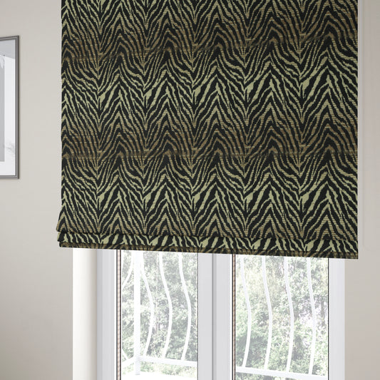 Animal Theme Zebra Jungle Pattern Black Brown Beige Coloured Soft Chenille Textured Upholstery Fabric JO-1102 - Roman Blinds