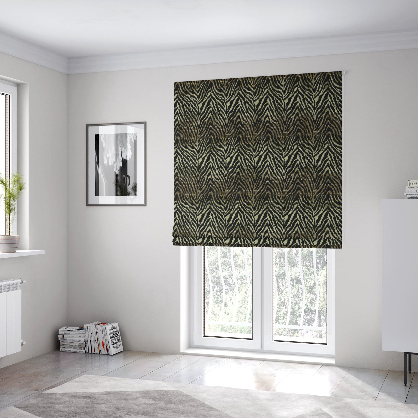 Animal Theme Zebra Jungle Pattern Black Brown Beige Coloured Soft Chenille Textured Upholstery Fabric JO-1102 - Roman Blinds