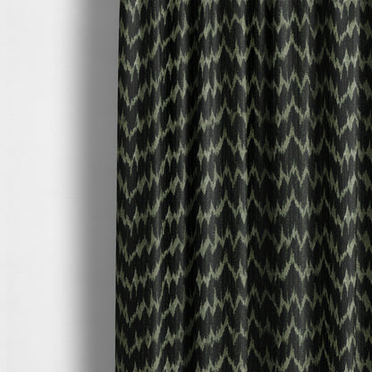 Spike Chevron Pattern In Black Silver Colour Shine Chenille Textured Upholstery Fabric JO-1103 - Made To Measure Curtains