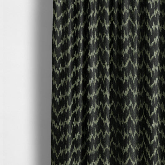 Spike Chevron Pattern In Black Silver Colour Shine Chenille Textured Upholstery Fabric JO-1103 - Made To Measure Curtains