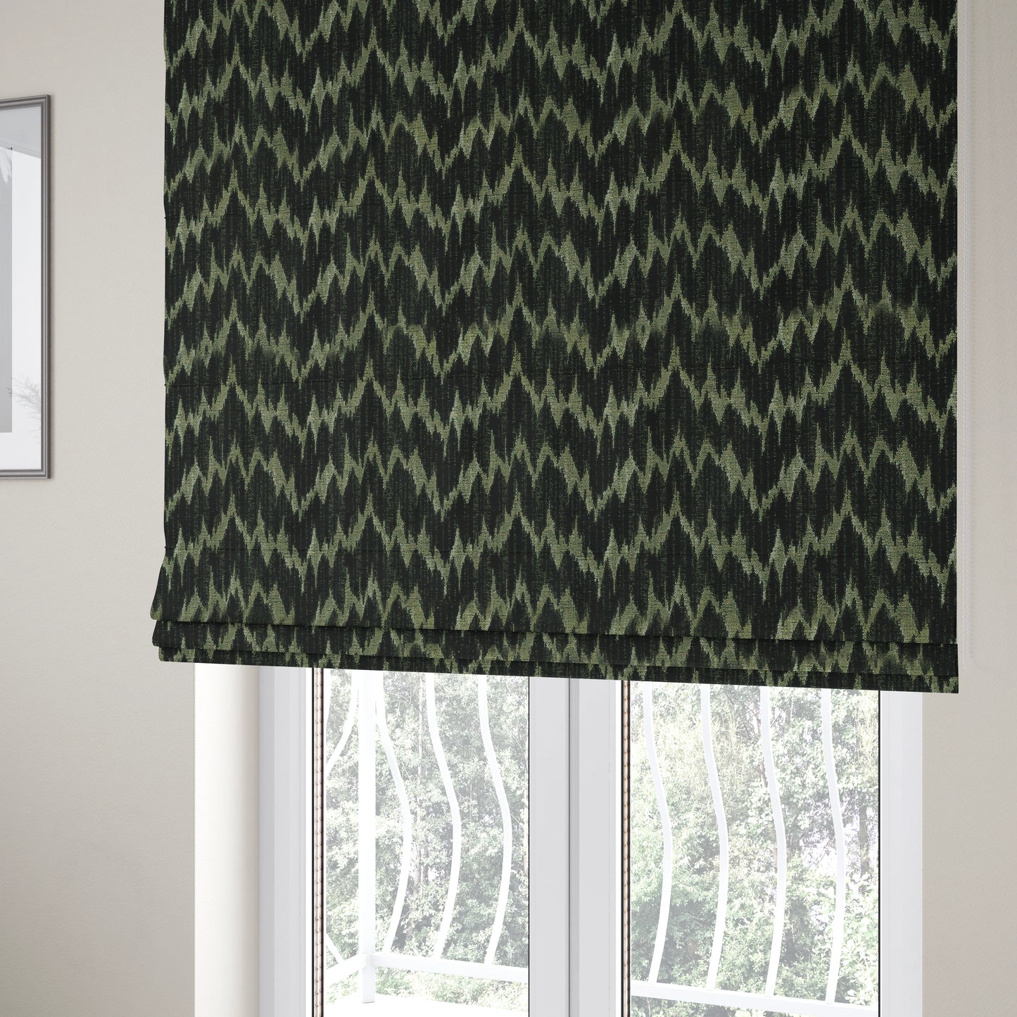 Spike Chevron Pattern In Black Silver Colour Shine Chenille Textured Upholstery Fabric JO-1103 - Roman Blinds