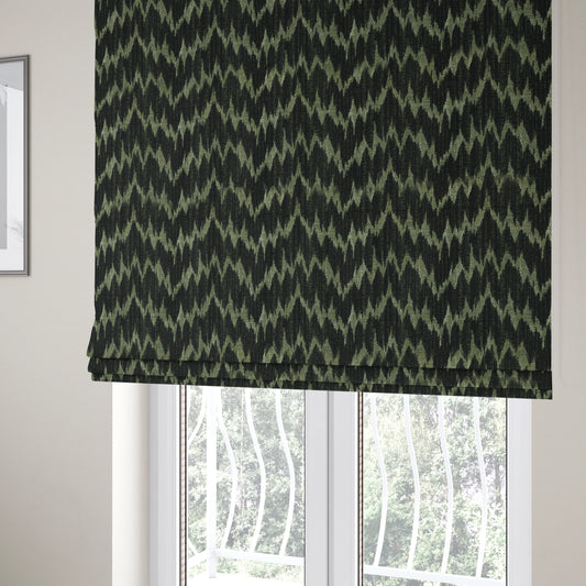 Spike Chevron Pattern In Black Silver Colour Shine Chenille Textured Upholstery Fabric JO-1103 - Roman Blinds