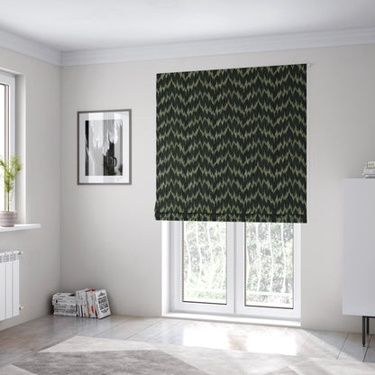 Spike Chevron Pattern In Black Silver Colour Shine Chenille Textured Upholstery Fabric JO-1103 - Roman Blinds