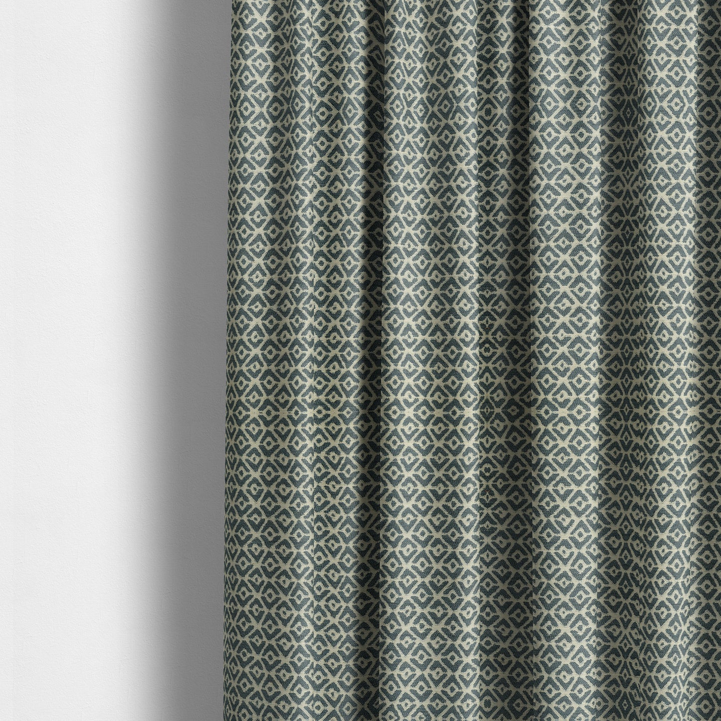 Blue Cream Colour Symmetrical Geometric Pattern Furnishing Upholstery Fabric JO-1104 - Made To Measure Curtains