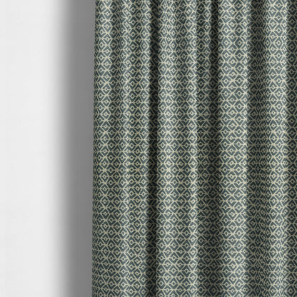 Blue Cream Colour Symmetrical Geometric Pattern Furnishing Upholstery Fabric JO-1104 - Made To Measure Curtains