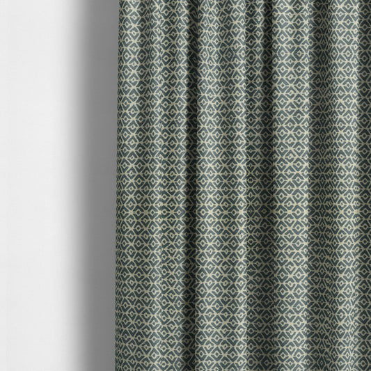 Blue Cream Colour Symmetrical Geometric Pattern Furnishing Upholstery Fabric JO-1104 - Made To Measure Curtains