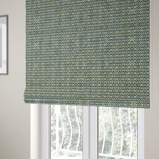 Blue Cream Colour Symmetrical Geometric Pattern Furnishing Upholstery Fabric JO-1104 - Roman Blinds