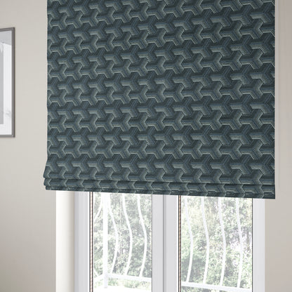 Locked Geometric Pattern Navy Blue Colour Chenille Upholstery Fabric JO-1106 - Roman Blinds