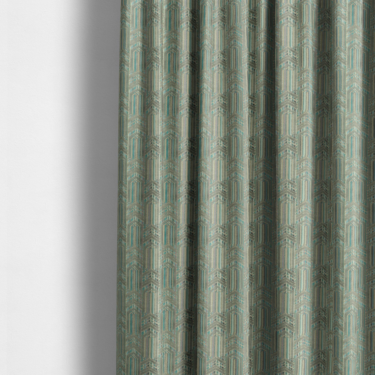 Uniformed Stripe Chevron Pattern Inspired Cut Velvet Teal Blue Grey Colour Upholstery Fabric JO-1109 - Made To Measure Curtains