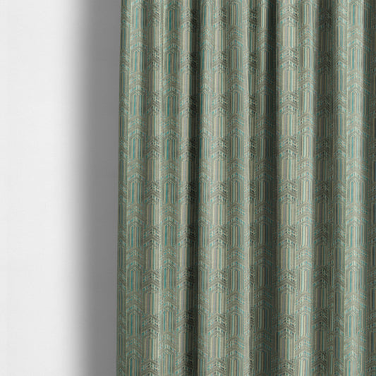 Uniformed Stripe Chevron Pattern Inspired Cut Velvet Teal Blue Grey Colour Upholstery Fabric JO-1109 - Made To Measure Curtains