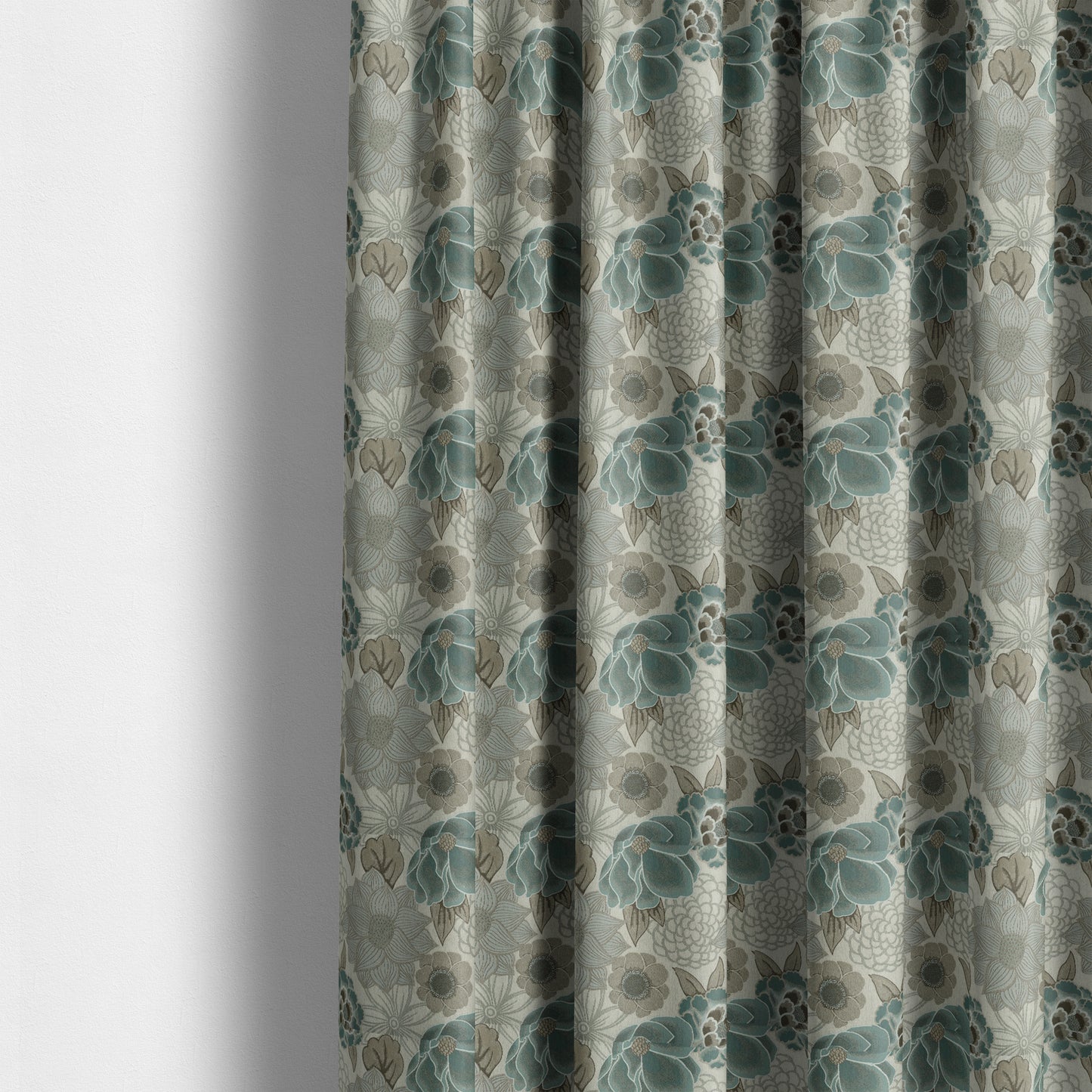 Brown Blue Beige Floral Pattern Soft Chenille Upholstery Fabric JO-111 - Made To Measure Curtains