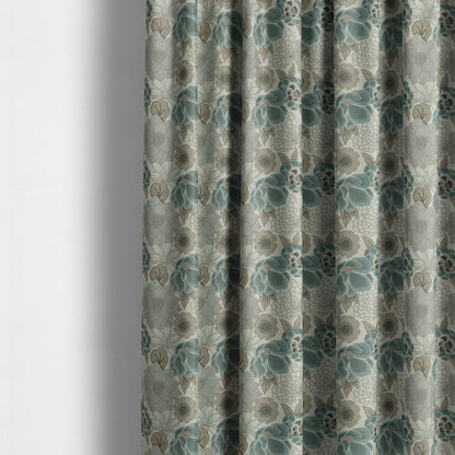 Brown Blue Beige Floral Pattern Soft Chenille Upholstery Fabric JO-111 - Made To Measure Curtains