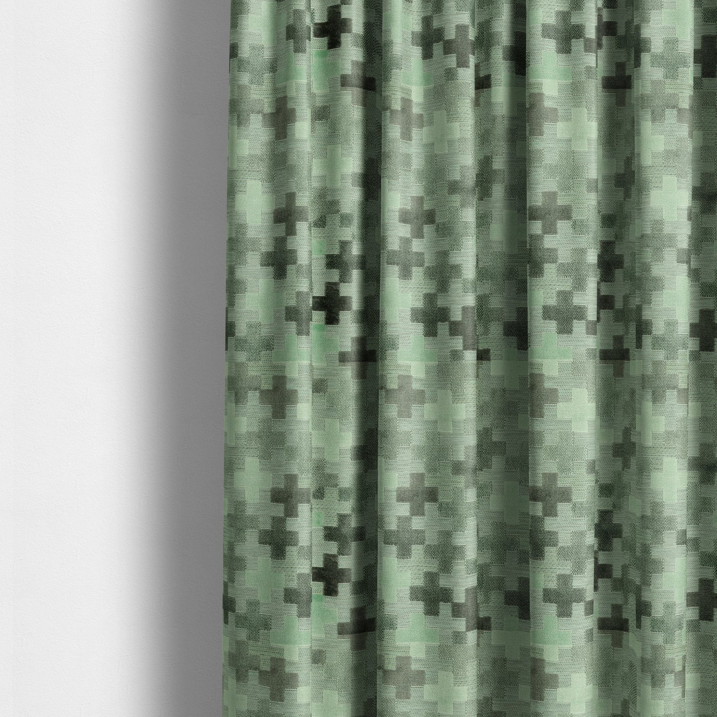 Geometric Plus Sign Pattern Cut Velvet Material Grey Green Colour Upholstery Fabric JO-1115 - Made To Measure Curtains