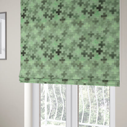 Geometric Plus Sign Pattern Cut Velvet Material Grey Green Colour Upholstery Fabric JO-1115 - Roman Blinds