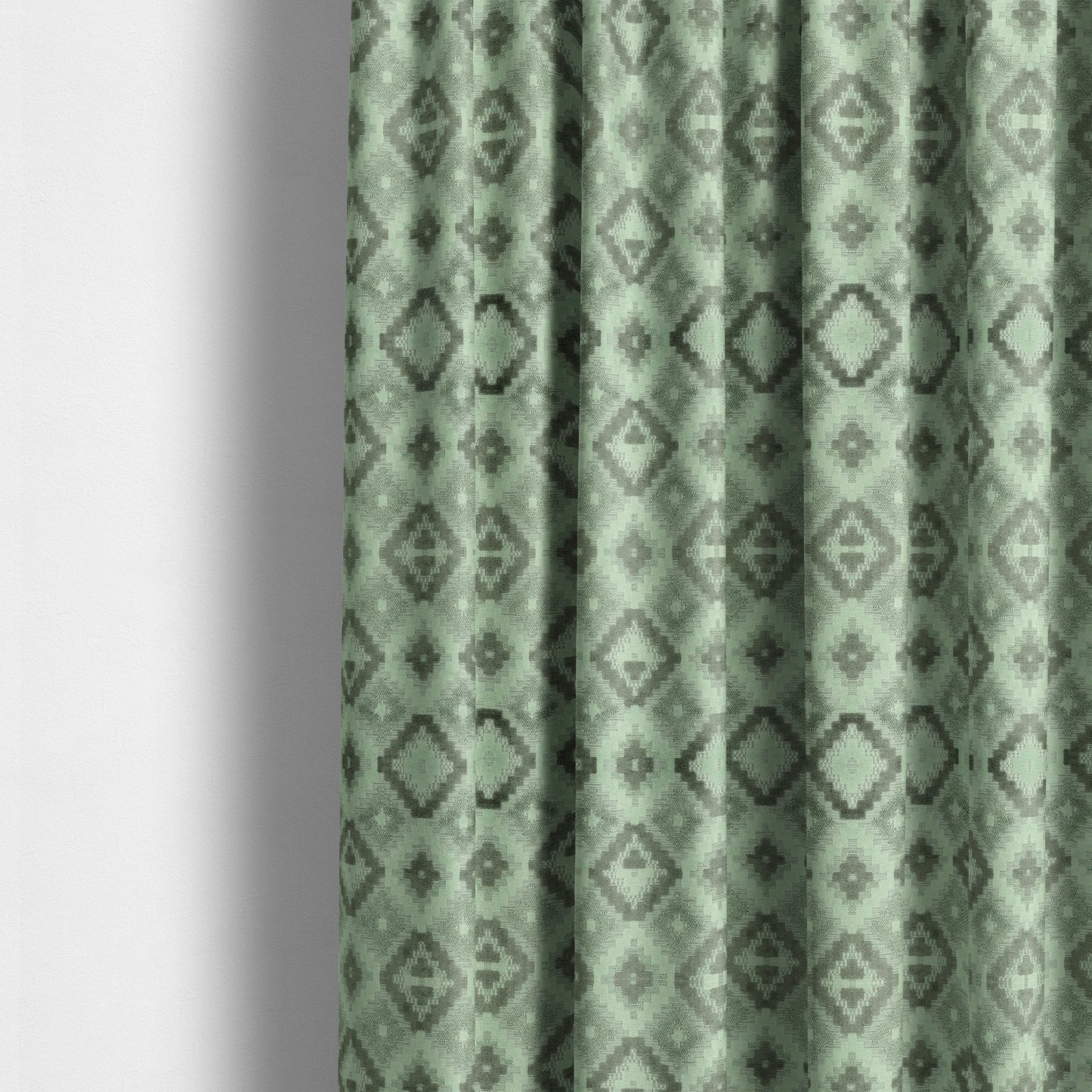 Geometric Quadrilateral Pattern Cut Velvet Material Grey Green Colour Upholstery Fabric JO-1116 - Made To Measure Curtains